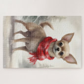 Chihuahua Hond in Sneeuw Kerstmis Legpuzzel (Horizontaal)