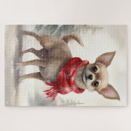 Chihuahua Hond in Sneeuw Kerstmis Legpuzzel (Horizontaal)