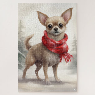 Chihuahua-hond in Sneeuw Kerstmis Legpuzzel