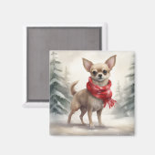 Chihuahua Hond in Sneeuw Kerstmis Magneet (Voorkant / Achterkant)