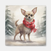Chihuahua Hond in Sneeuw Kerstmis Magneet (Voorkant)