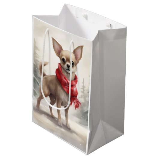 Chihuahua Hond in Sneeuw Kerstmis Medium Cadeauzakje (Voorkant Gekanteld)