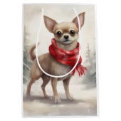 Chihuahua Hond in Sneeuw Kerstmis Medium Cadeauzakje (Voorkant)