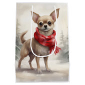 Chihuahua Hond in Sneeuw Kerstmis Medium Cadeauzakje (Achterkant)
