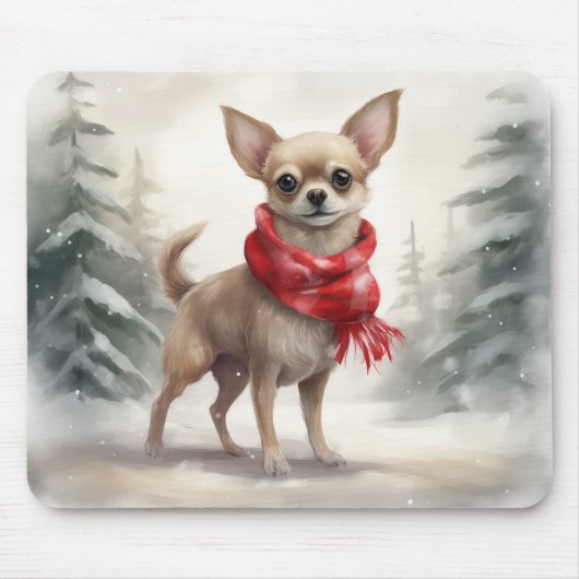 Chihuahua Hond in Sneeuw Kerstmis Muismat (Voorkant)
