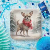 Chihuahua Hond in Sneeuw Kerstmis Papieren Bordje (Feest)