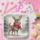 Chihuahua Hond in Sneeuw Kerstmis Papieren Bordje (Feest)