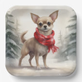Chihuahua Hond in Sneeuw Kerstmis Papieren Bordje (Voorkant)