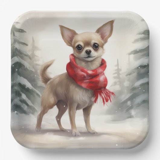 Chihuahua Hond in Sneeuw Kerstmis Papieren Bordje (Voorkant)