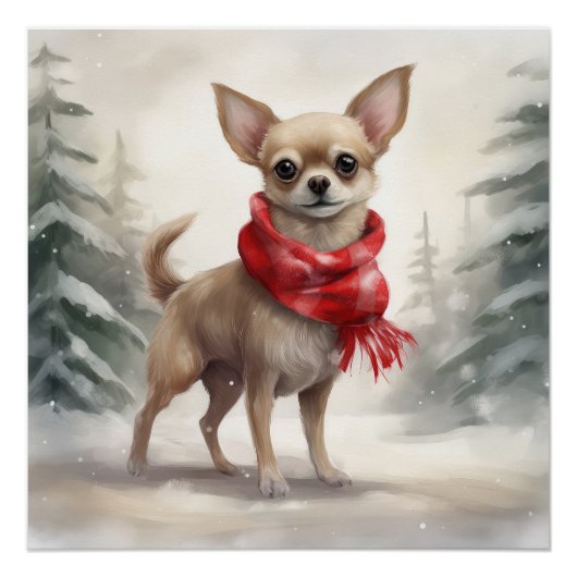 Chihuahua Hond in Sneeuw Kerstmis Perfect Poster (Voorkant)