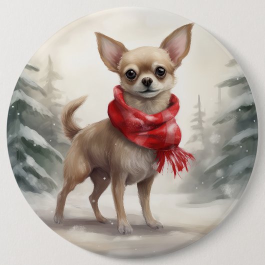 Chihuahua Hond in Sneeuw Kerstmis Ronde Button 6,0 Cm (Voorkant)