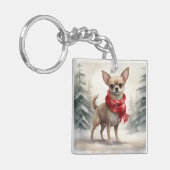 Chihuahua Hond in Sneeuw Kerstmis Sleutelhanger (Voorkant Links)