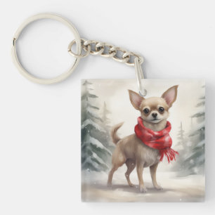 Chihuahua Hond in Sneeuw Kerstmis Sleutelhanger