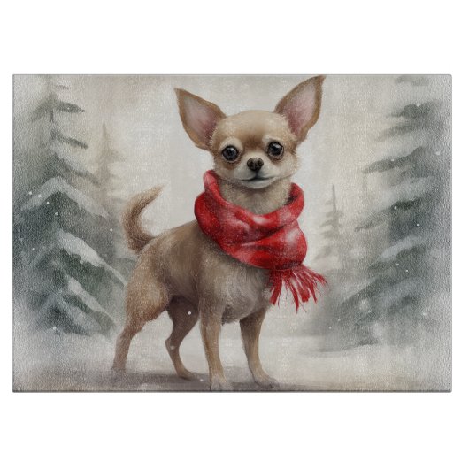 Chihuahua Hond in Sneeuw Kerstmis Snijplank (Voorkant)