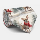 Chihuahua Hond in Sneeuw Kerstmis Stropdas (Opgerold)