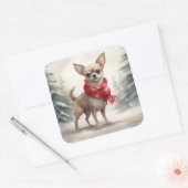 Chihuahua Hond in Sneeuw Kerstmis Vierkante Sticker (Envelop)