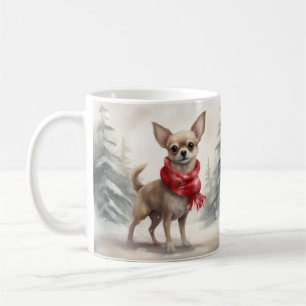Chihuahua-hond in sneeuw met Kerstmis Koffiemok