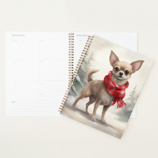 Chihuahua-hond in sneeuw met Kerstmis Planner (Display)