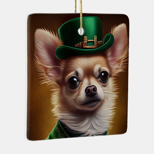 Chihuahua-hond in St. Patrick's Day-jurk Keramisch Ornament (Rechts)