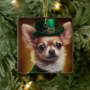 Chihuahua-hond in St. Patrick's Day-jurk Keramisch Ornament