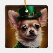 Chihuahua-hond in St. Patrick's Day-jurk Keramisch Ornament (Voorkant)