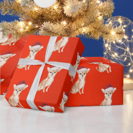 Chihuahua Hond Kerst Rode Kerstman Hoed Cadeaupapier