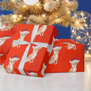 Chihuahua Hond Kerst Rode Kerstman Hoed Cadeaupapier