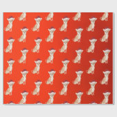 Chihuahua Hond Kerst Rode Kerstman Hoed Cadeaupapier (Vlak)