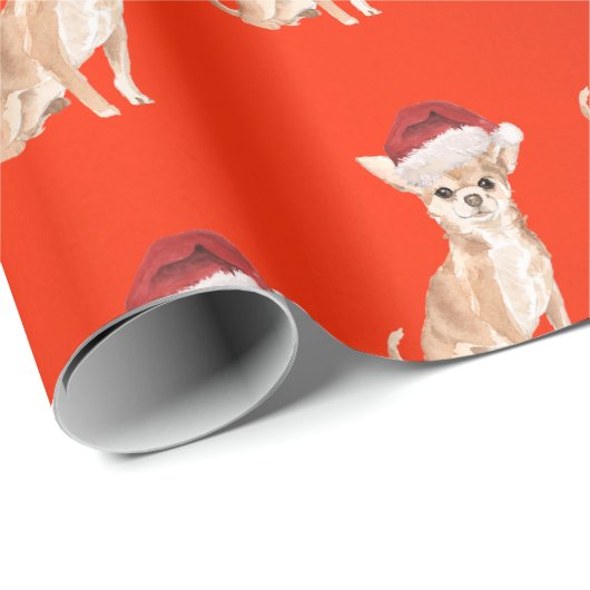 Chihuahua Hond Kerst Rode Kerstman Hoed Cadeaupapier (Rol Hoek)