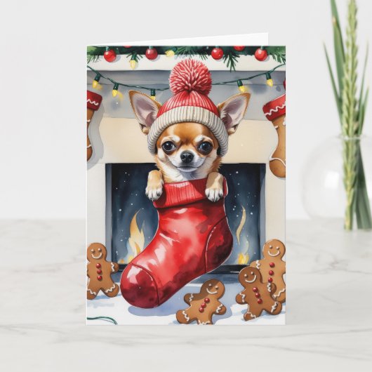 Chihuahua Hond Kerstgroet Kaart (Voorkant)