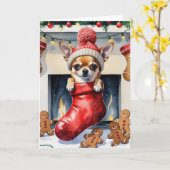 Chihuahua Hond Kerstgroet Kaart (Gele Bloem)
