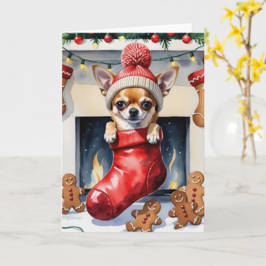 Chihuahua Hond Kerstgroet Kaart (Gele Bloem)