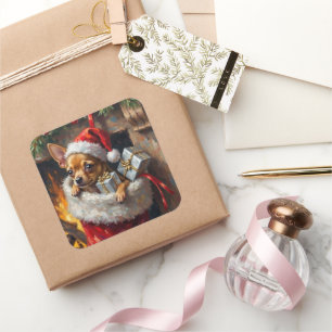 Chihuahua-hond Kerstkous Verrassings Kunst Vierkante Sticker