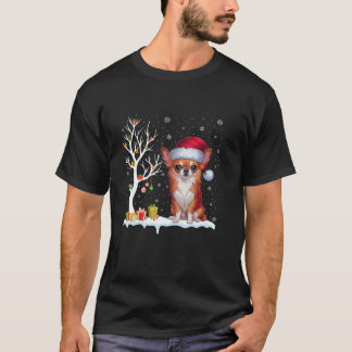 Chihuahua Hond Kerstman Hoed Feestelijke Boom Lich T-shirt