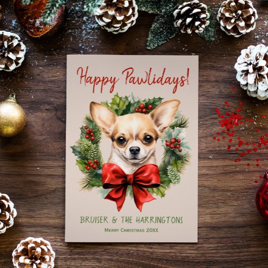 Chihuahua Hond Kerstmis Gelukkige Pawholidays Feestdagenkaart