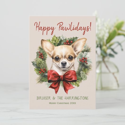 Chihuahua Hond Kerstmis Gelukkige Pawholidays Feestdagenkaart (Staand voorkant)