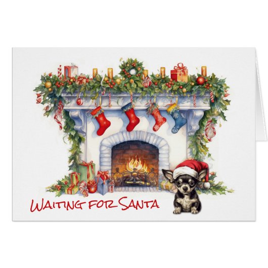 Chihuahua Hond Kerstmis Open haard Wacht op de Ker (Voorkant Horizontaal)