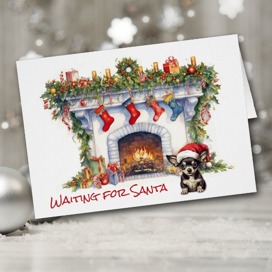 Chihuahua Hond Kerstmis Open haard Wacht op de Ker