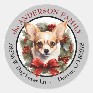 Chihuahua Hond Kerstmis Retouradres Ronde Sticker