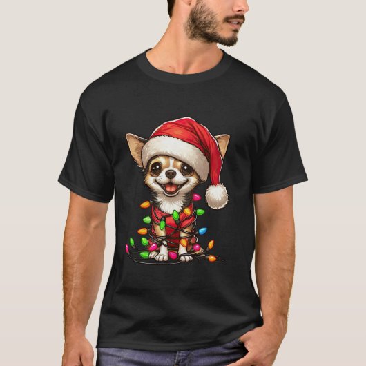 Chihuahua Hond Kerstverlichting Kerstman Hoed Jong T-shirt (Voorkant)