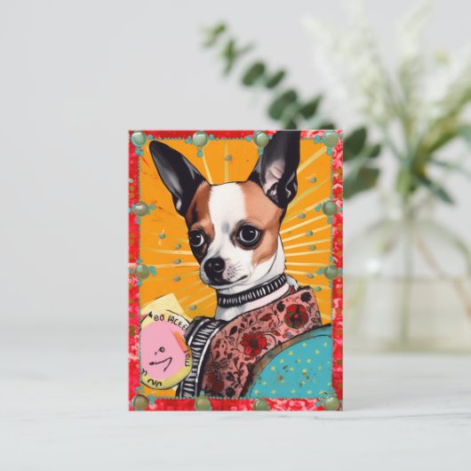 Chihuahua Hond Kleurrijke Collage Briefkaart (Staand voorkant)