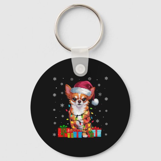 Chihuahua Hond Lelijke Kerstverlichting Santa Chih Sleutelhanger (Voorkant)