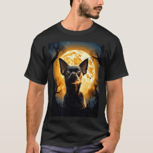 Chihuahua-hond Maan Silhouet Halloween Grappig Kwa T-shirt