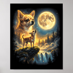 Chihuahua-hond maanverlichte nacht kunst chihuahua poster