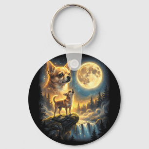 Chihuahua-hond maanverlichte nacht kunst chihuahua sleutelhanger