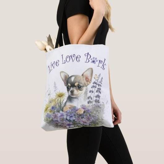 Chihuahua Hond Mam Bloemen Tote Bag (Dichtbij)