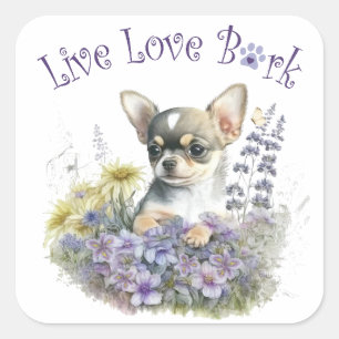 Chihuahua Hond Mam Bloemen Vierkante Sticker