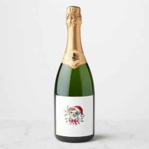 Chihuahua Hond Met Coquette Boog Kerst Matching Sparkling Wijnetiket