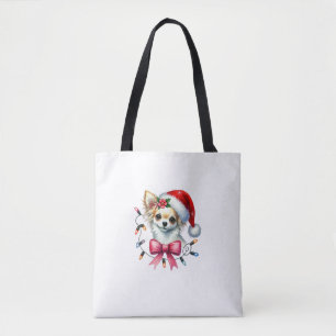 Chihuahua Hond Met Coquette Boog Kerst Matching Tote Bag