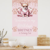 Chihuahua Hond met Glitter Verjaardag Welkomstfees Poster (Keuken)